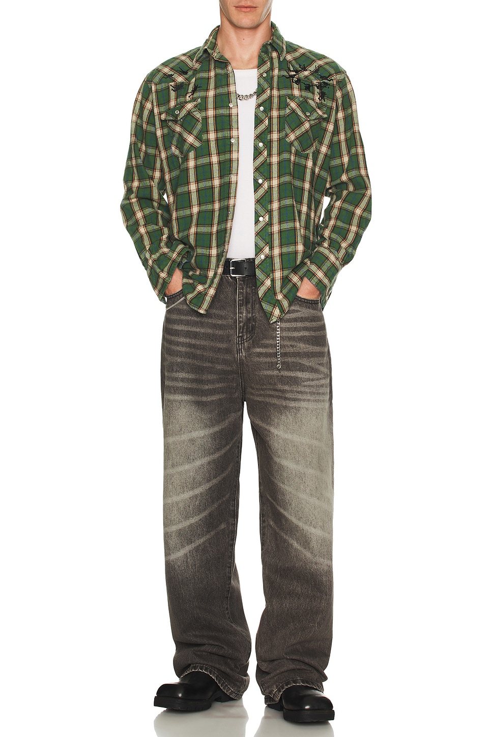 Image 1 of Basketcase Lax Baggy Denim Whisker Wash Jeans in Faded Black