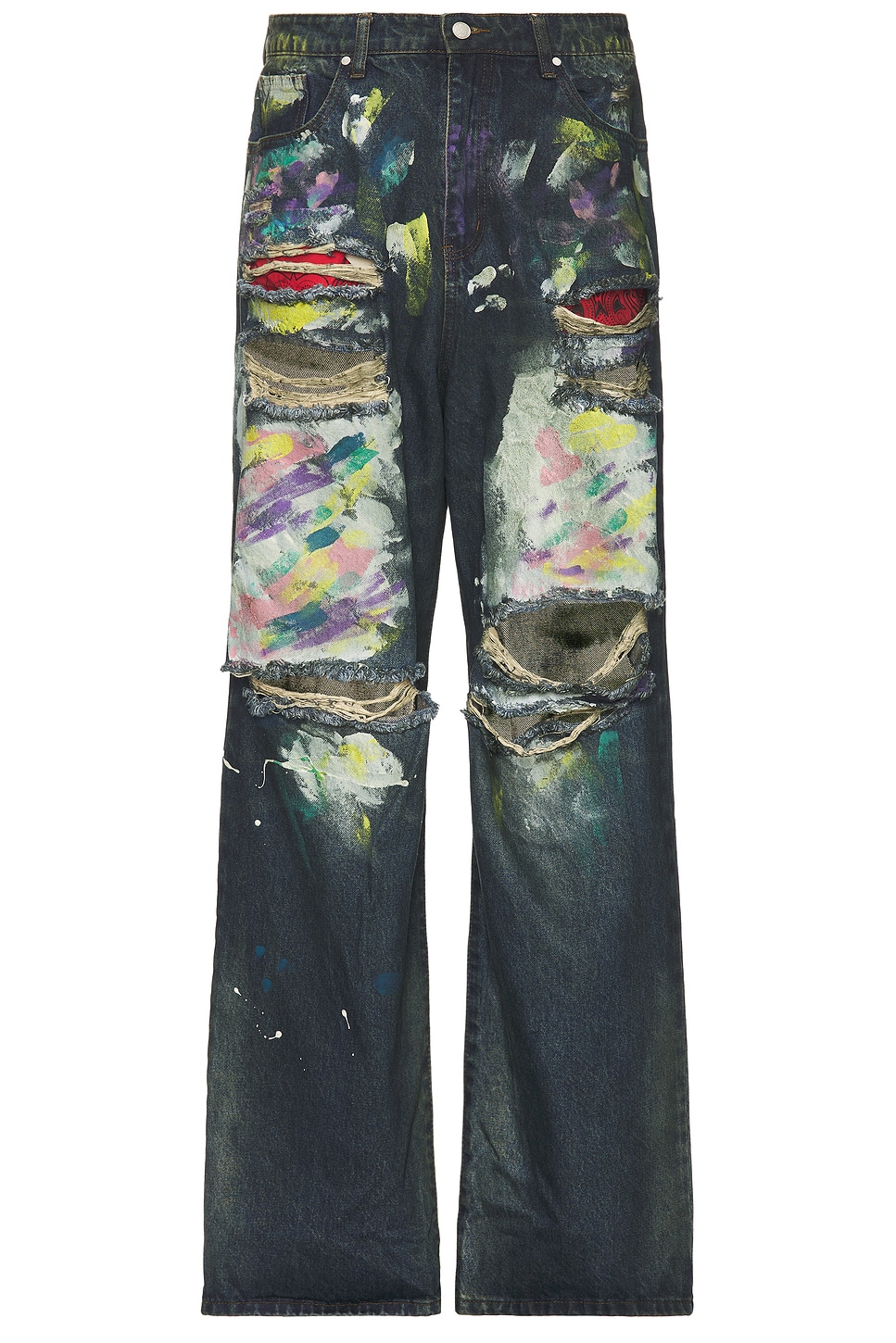 Lax Baggy Paint Splatter Jeans in Blue