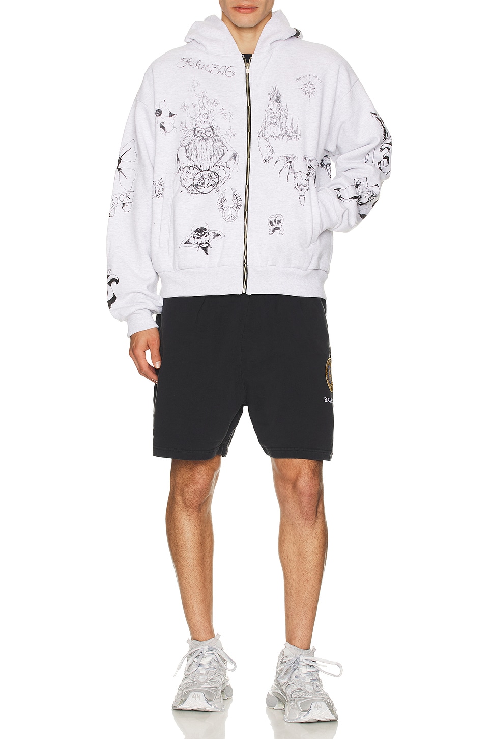 Image 1 of Basketcase Sailor Zip Hoodie in Heather Grey