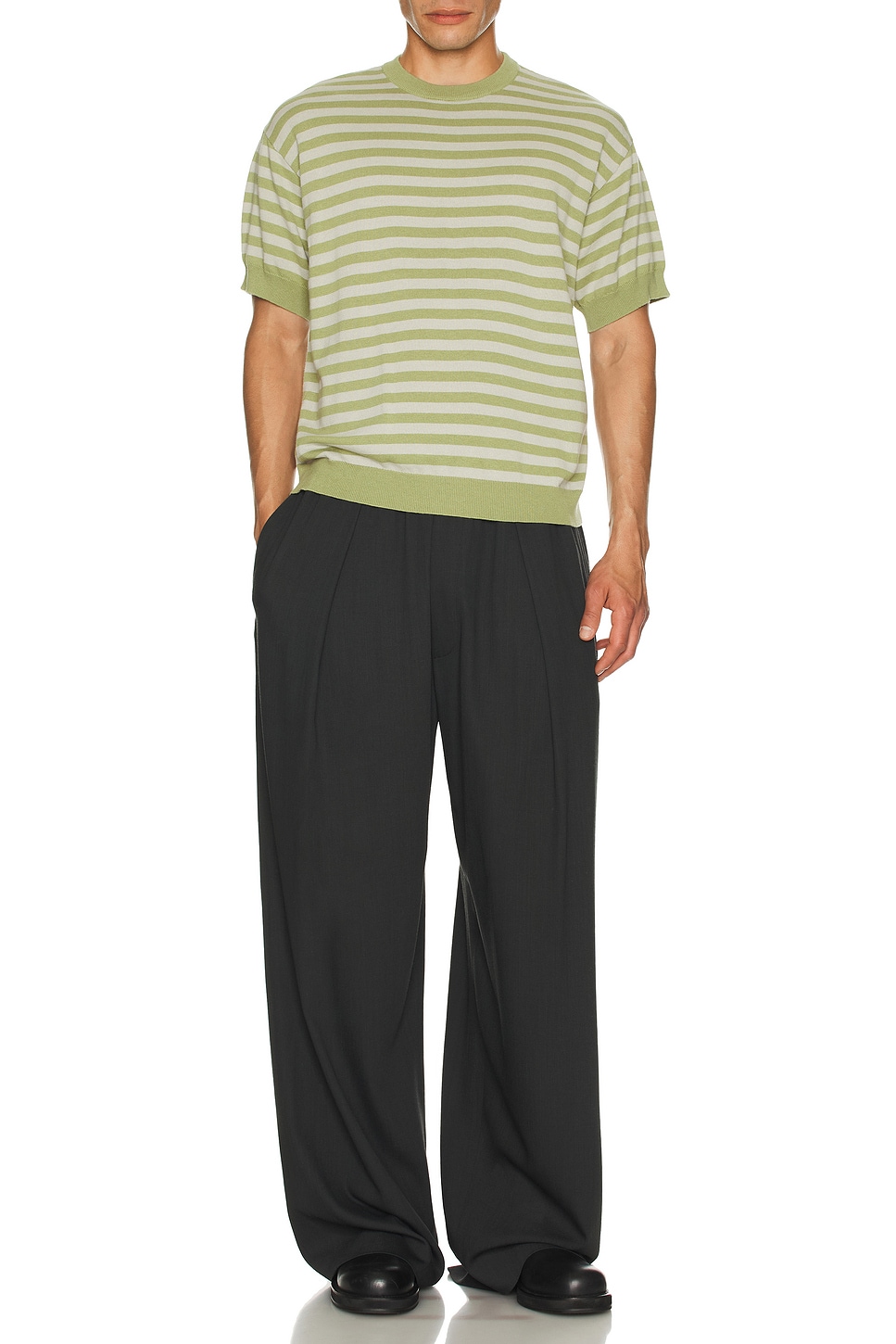Image 1 of Basketcase Slink Jr Knit Tee in Green & Olive