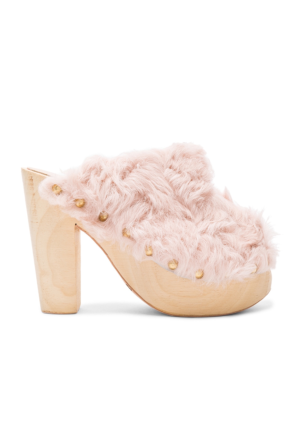Image 1 of Brother Vellies for FWRD Curly Rabbit Fur Clogs in Light Pink