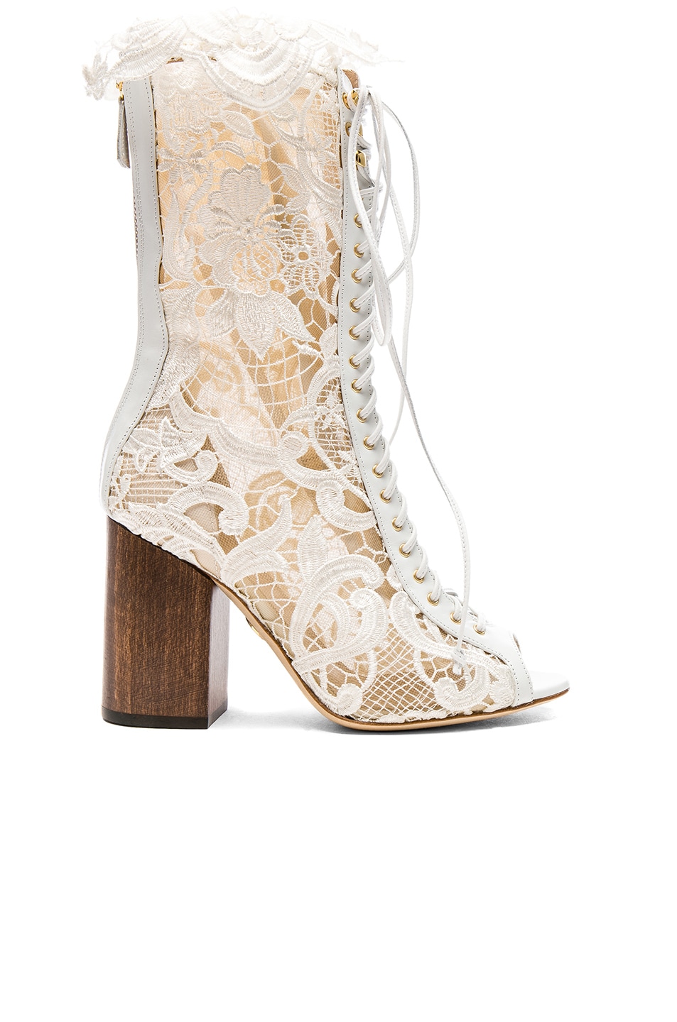Image 1 of Brother Vellies for FWRD Exclusive Lace Open Toe Lali Boots in White Lace
