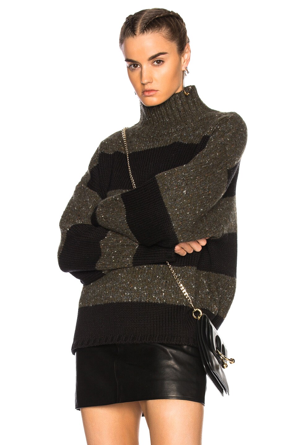 Image 1 of BEAU SOUCI Cashmere Mily Sweater in Army & Black