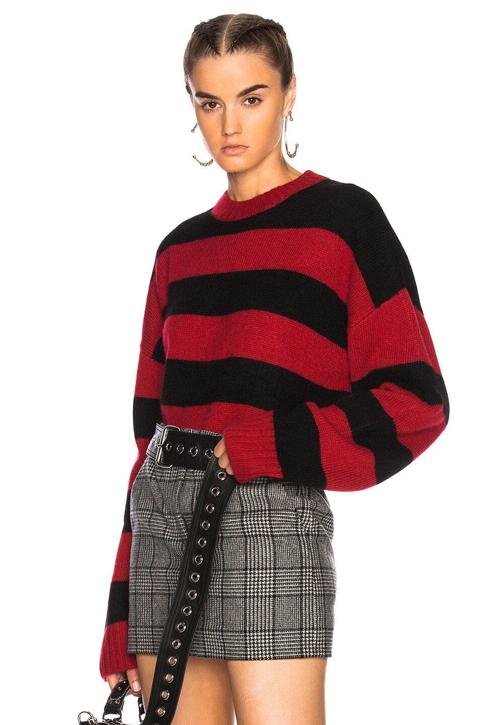 Image 1 of BEAU SOUCI Cashmere Kurt Sweater in Black & Red