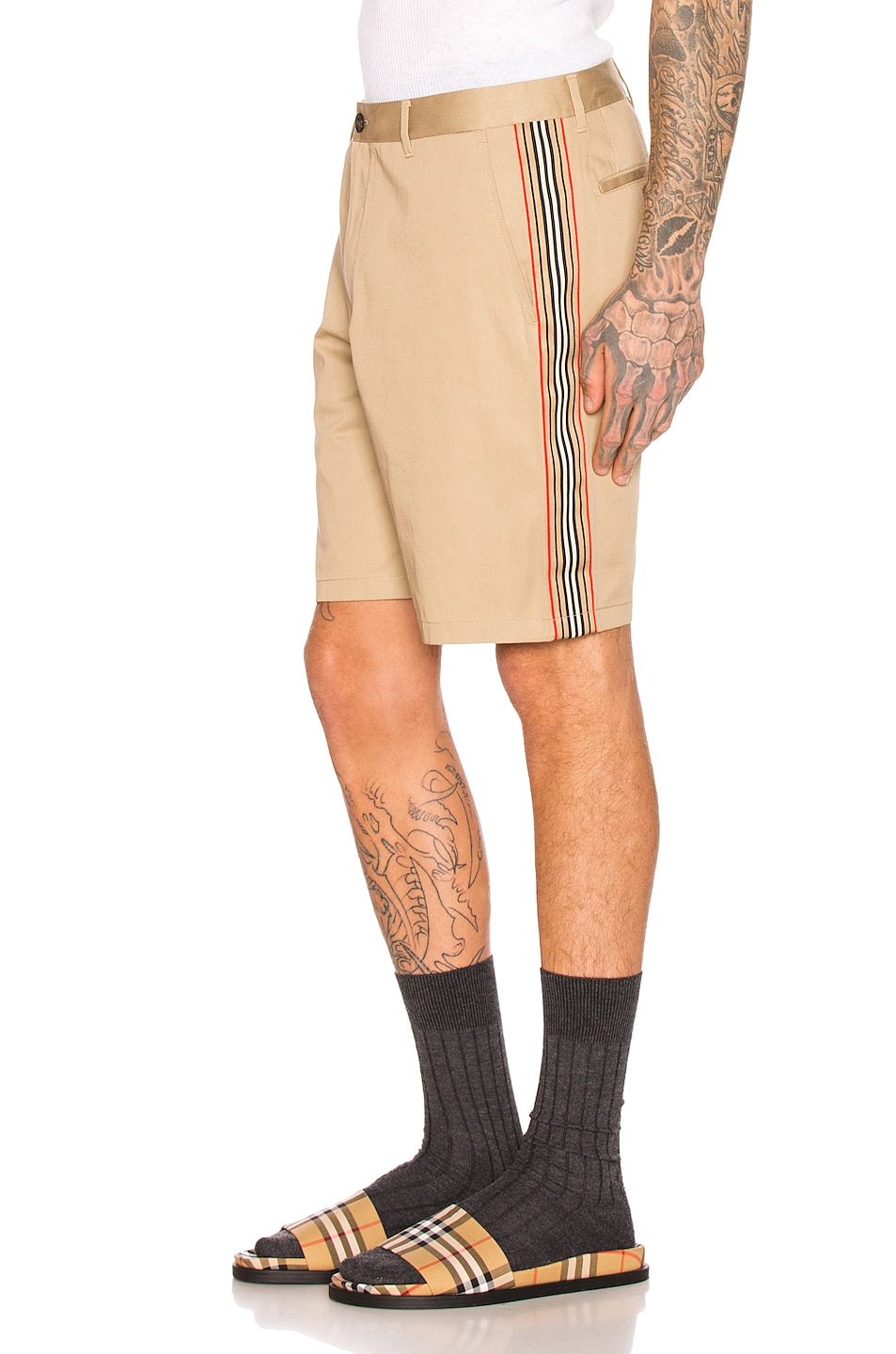 Image 1 of Burberry Icon Stripe Chino Shorts in Honey