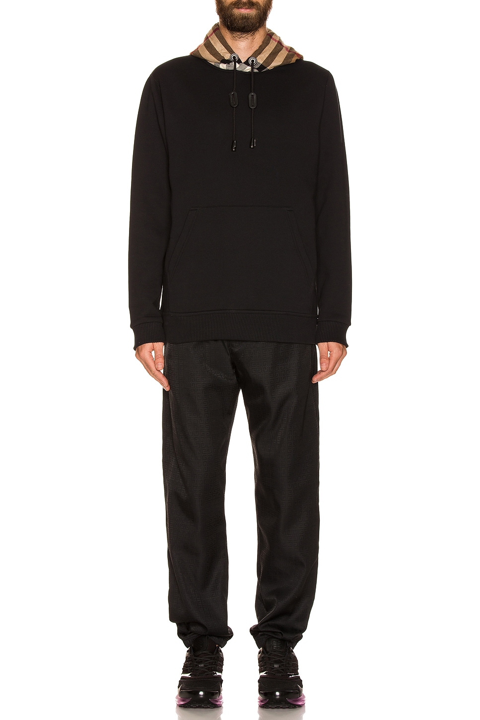 Image 1 of Burberry Contrast Check Hoodie in Black