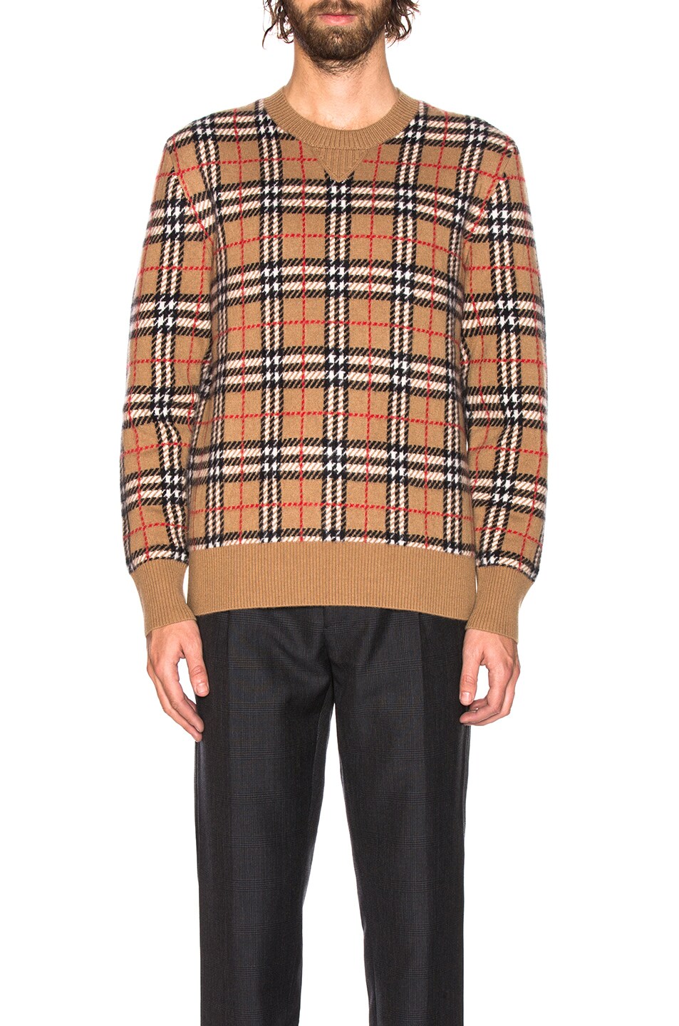Image 1 of Burberry Banbury Checkered Crew Neck in Camel