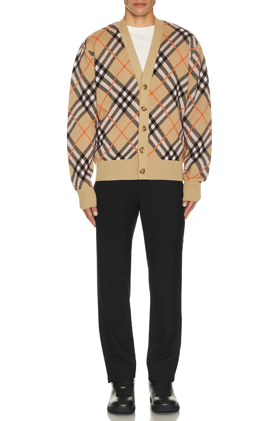 Image 1 of Burberry Check Cardigan in Sand