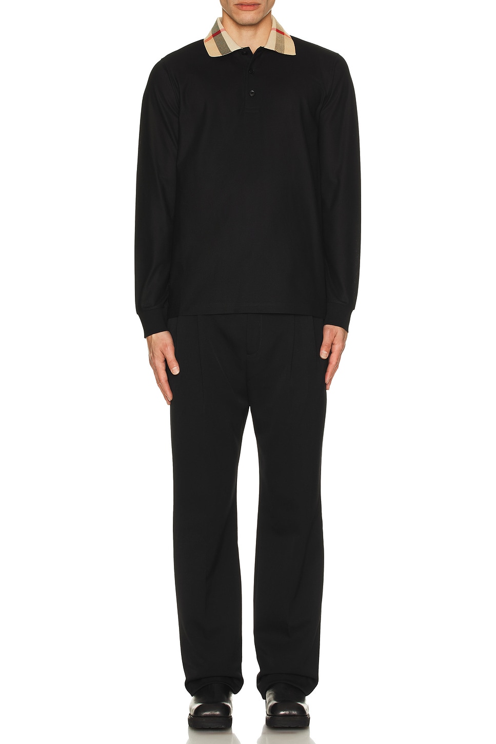 Image 1 of Burberry Cody Longsleeve Polo in Black