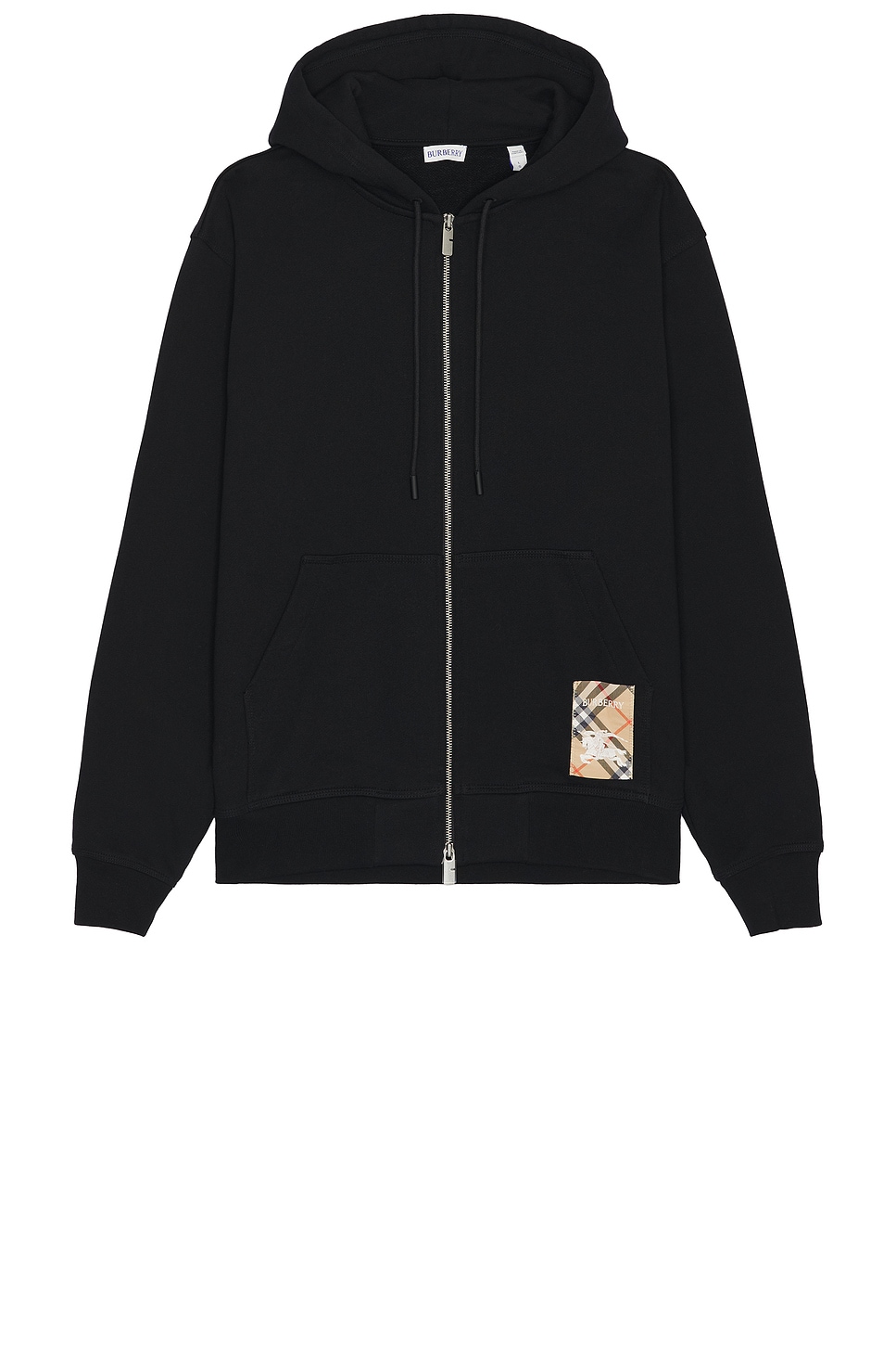 Check Label Zip Up Hoodie in Black