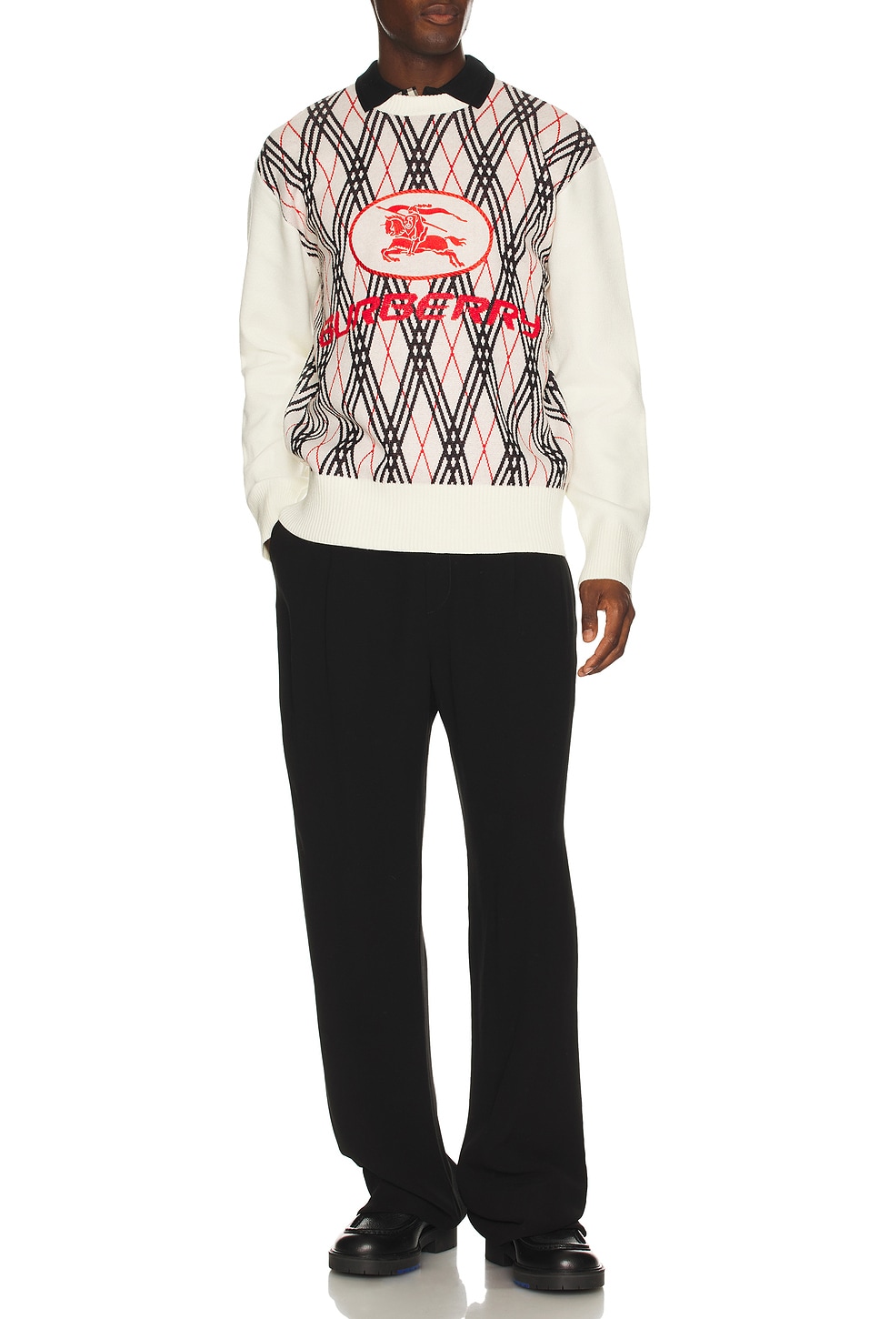 Image 1 of Burberry Ranger Crewneck Sweater in Chalk Argyle
