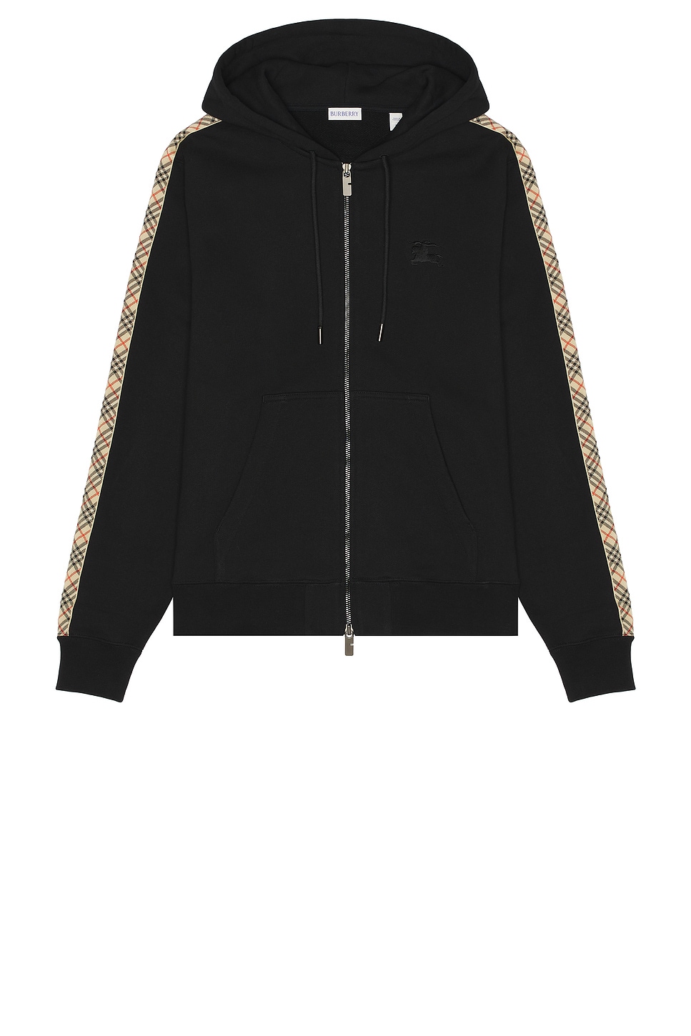 Check Tape Zip Through Hoodie in Black