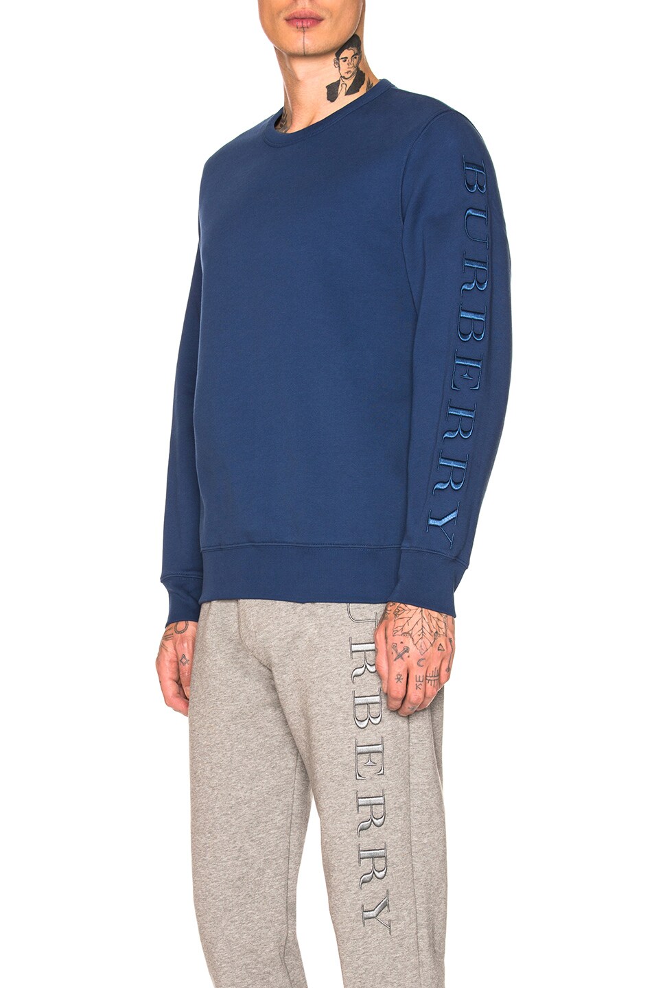 Image 1 of Burberry Kentley Embroidered Sleeve Crew Neck in Bright Blue