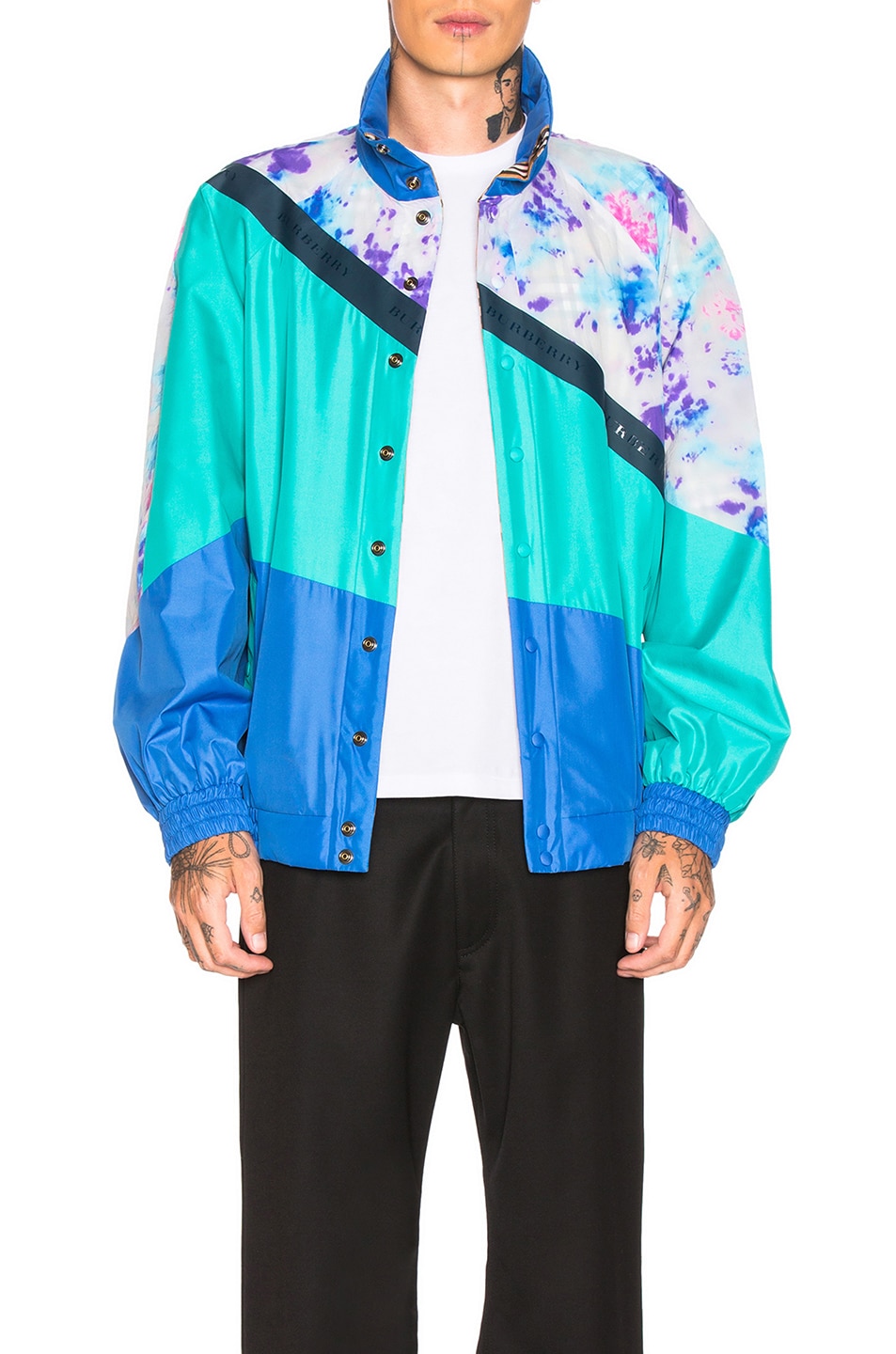 Image 1 of Burberry Reversible Paneled Track Jacket in Turquoise