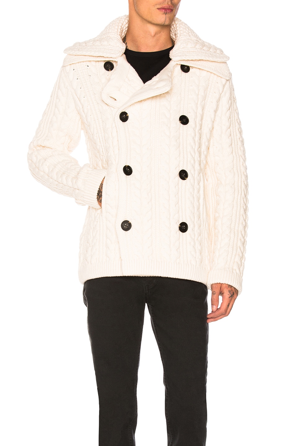 Image 1 of Burberry Knit Peacoat in Natural White
