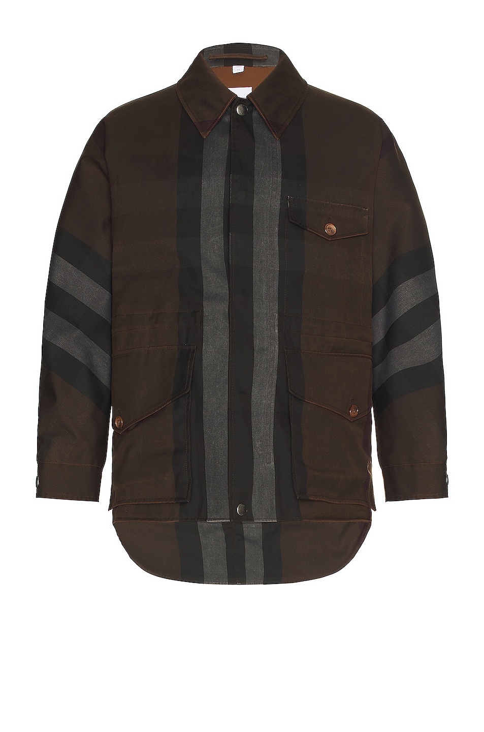 Image 1 of Burberry Washed Check Workwear Jacket in Dark Birch Brown Check