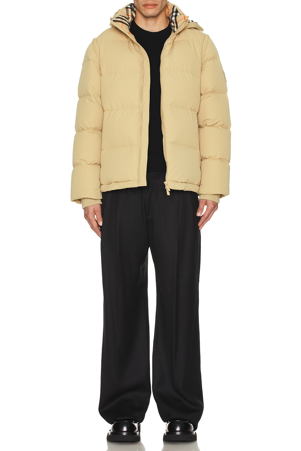 Image 1 of Burberry Short Down Jacket in Flax Sand Check