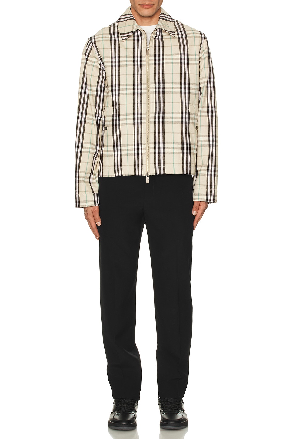 Image 1 of Burberry Flannel Zip Through Harrington in Husk IP Check