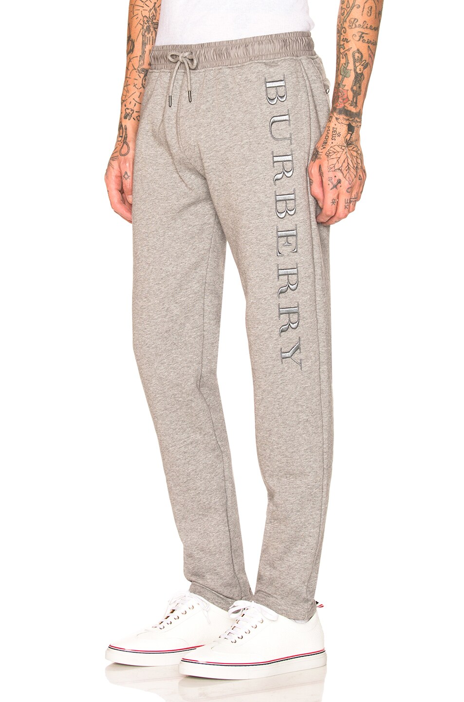 Image 1 of Burberry Nickford Embroidered Sweatpants in Pale Grey Melange
