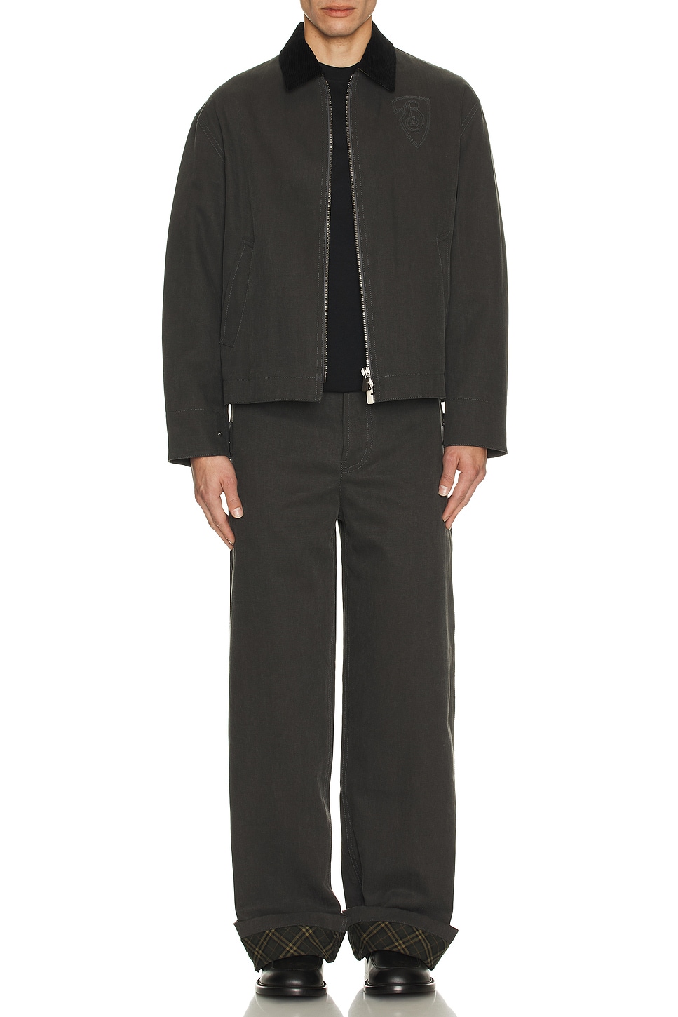 Image 1 of Burberry Check Lined Work Trousers in Black