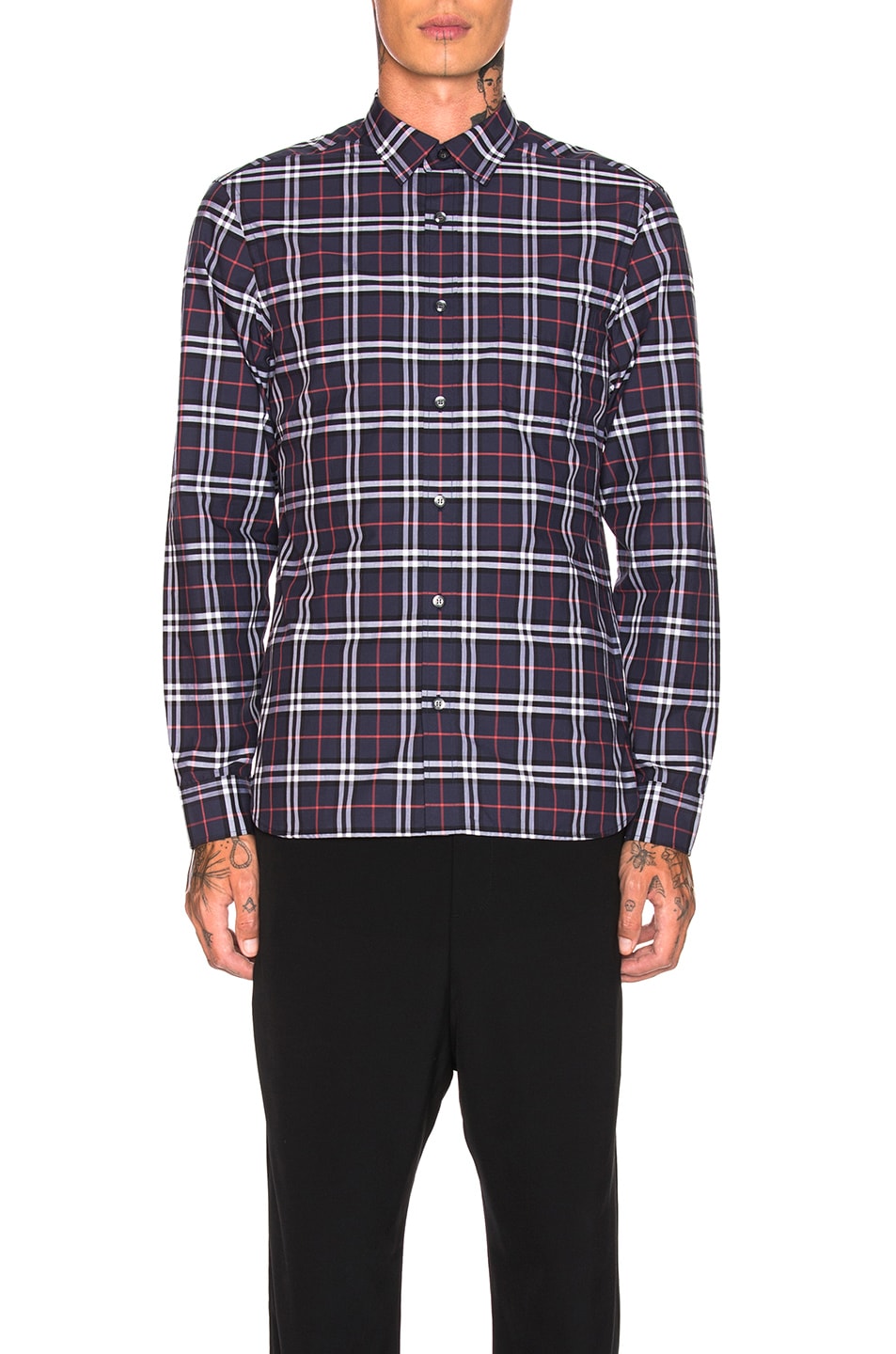Image 1 of Burberry Alexander Long Sleeve Shirt in Navy