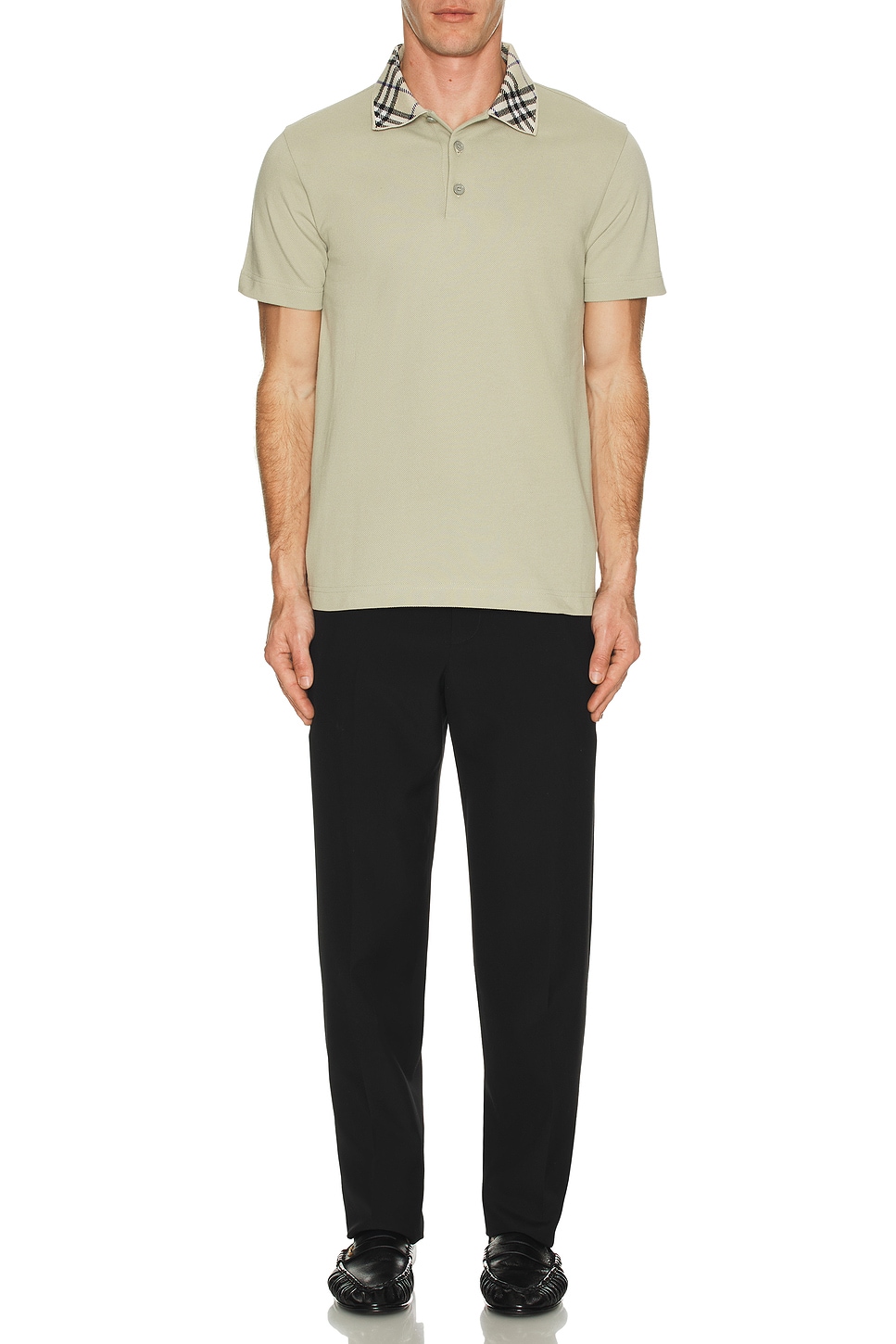 Image 1 of Burberry Polo With Check Collar in Lichen
