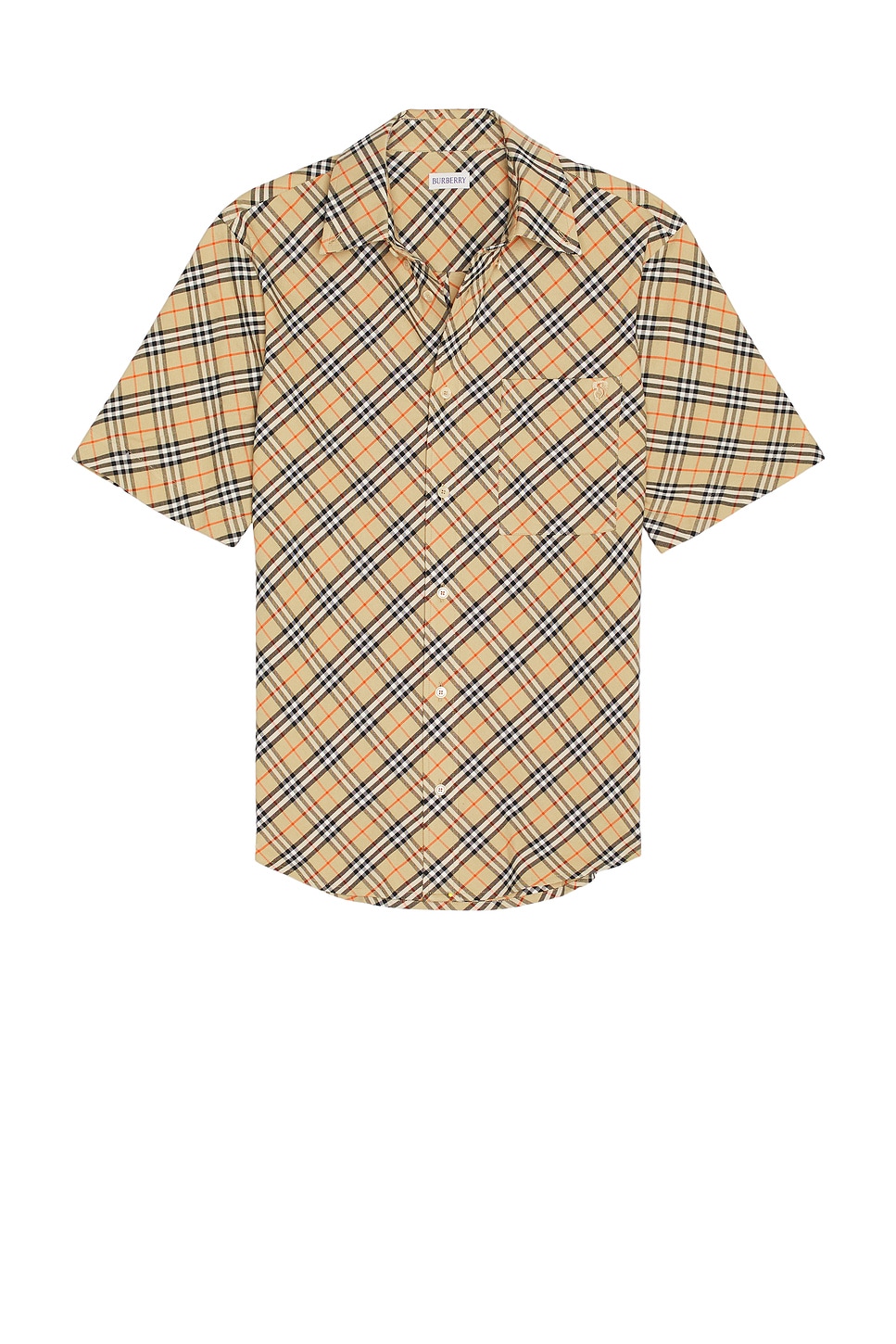 Image 1 of Burberry Check Short Sleeve Oxford Shirt in Sand IP Check