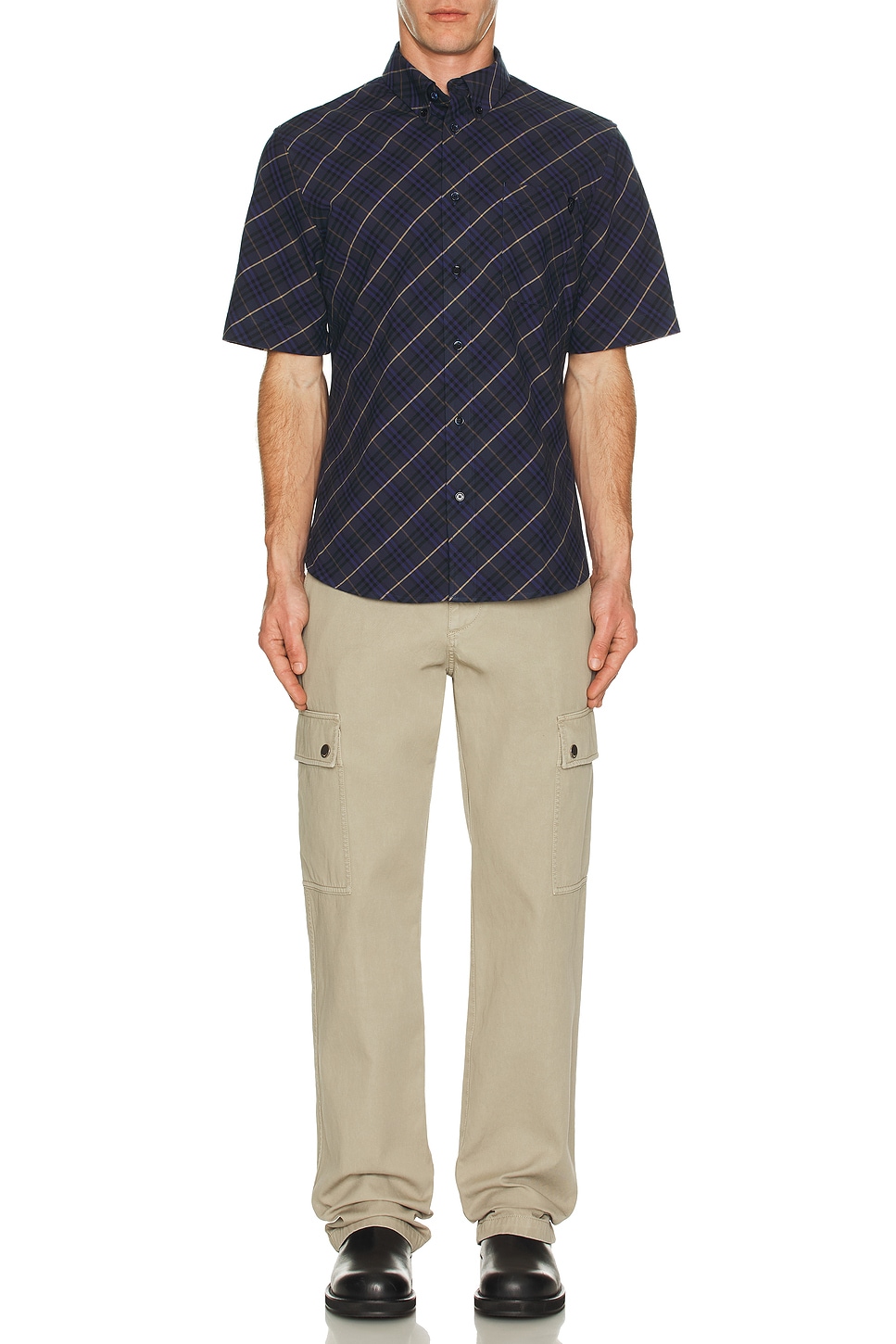 Image 1 of Burberry Short Sleeve Oxford Check Shirt in Midnight