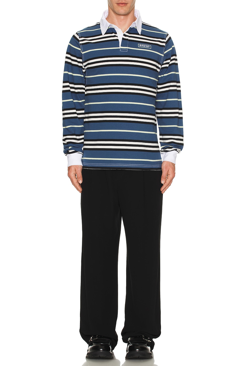 Image 1 of Burberry Long Sleeve Stripe Rugby Polo in Anchor Pattern