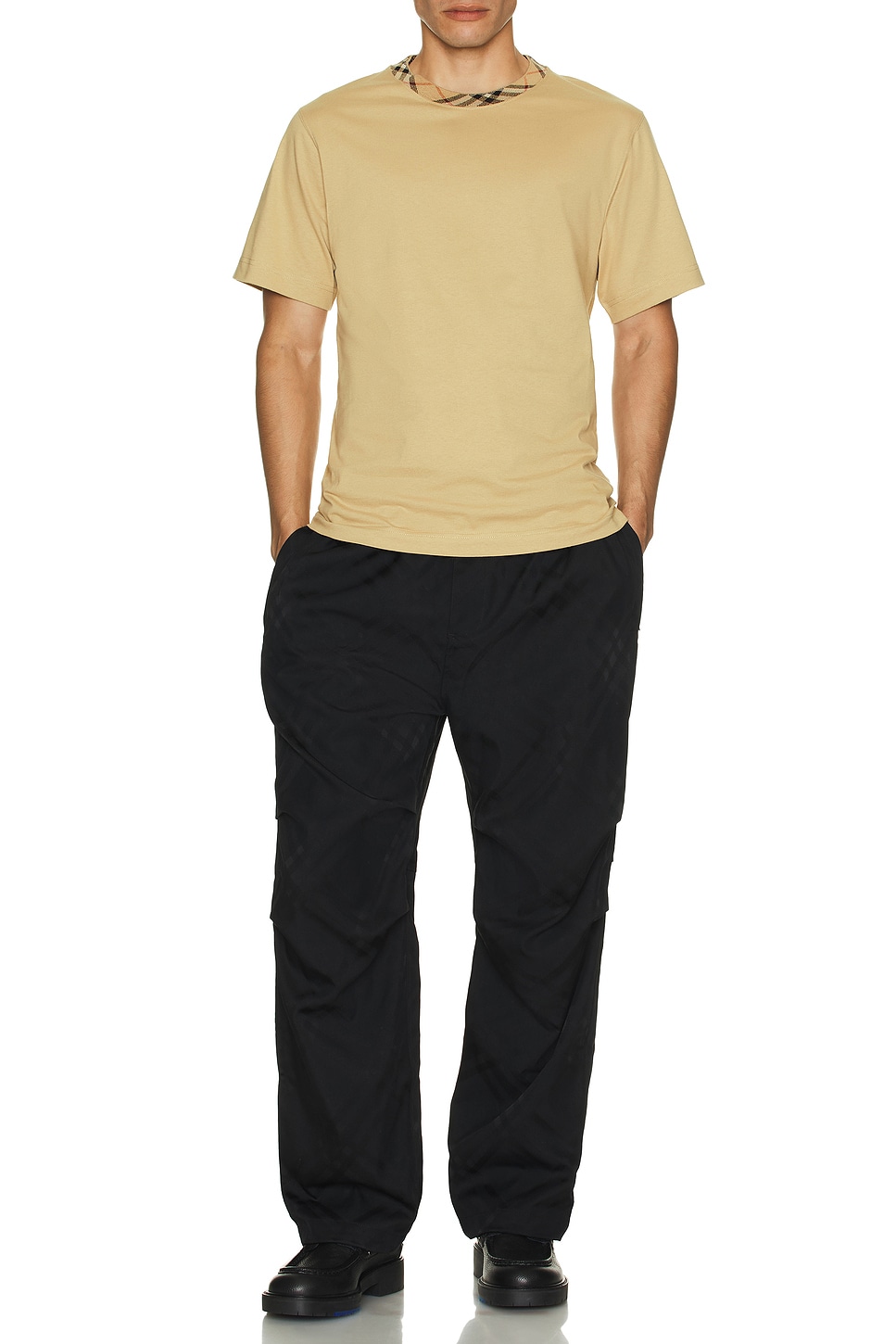 Image 1 of Burberry Bias Collar Check Slim Tee in Flax