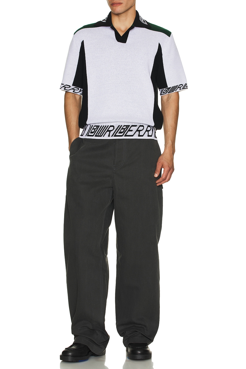Image 1 of Burberry Football Script Polo in White, Black, & Green