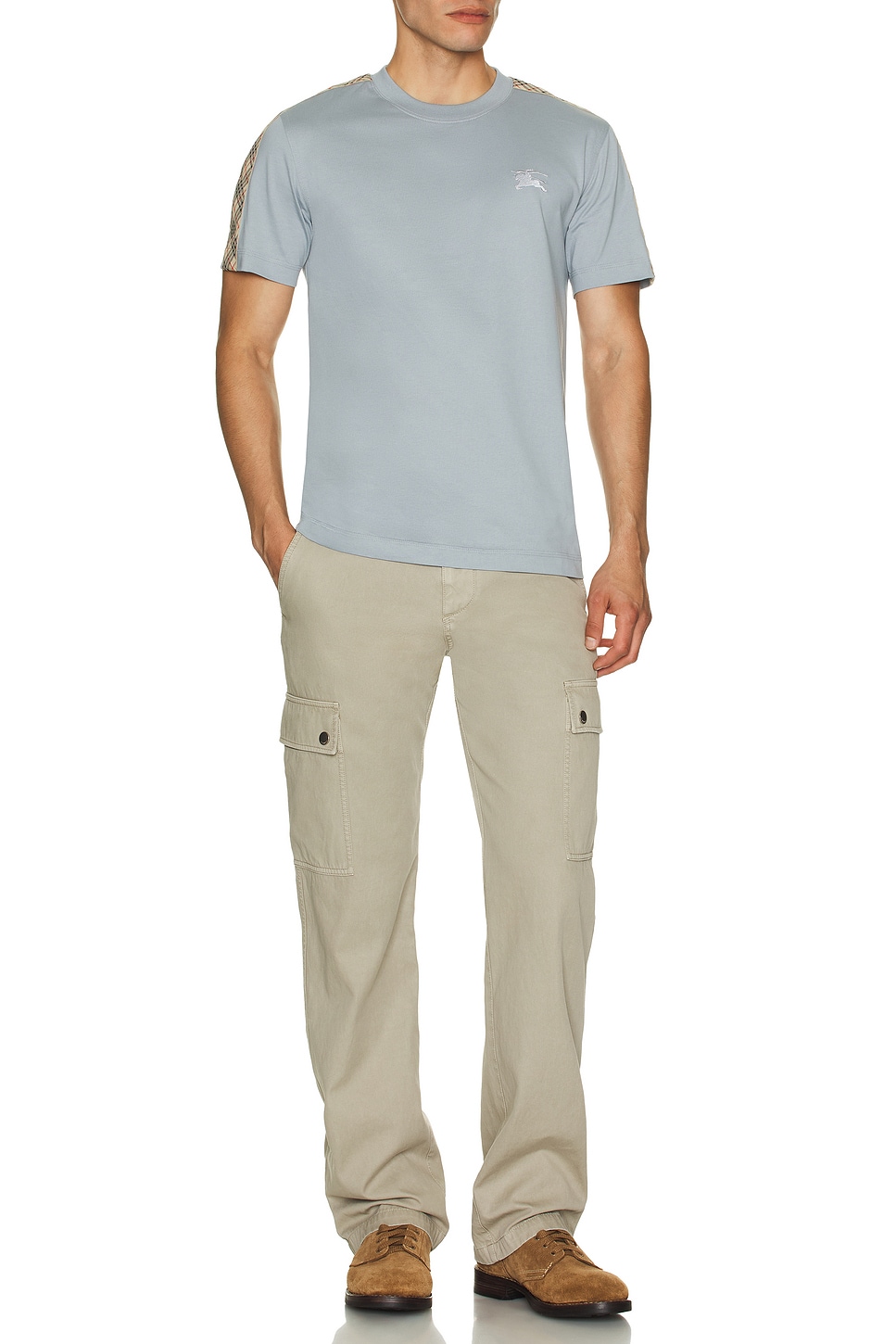 Image 1 of Burberry Slim Fit Tape Check T-Shirt in Gale