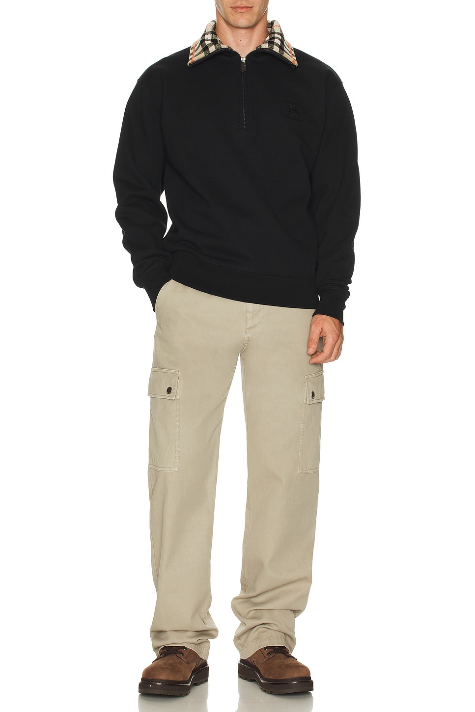 Image 1 of Burberry Chunky Collar Quarter Zip Crew in Black