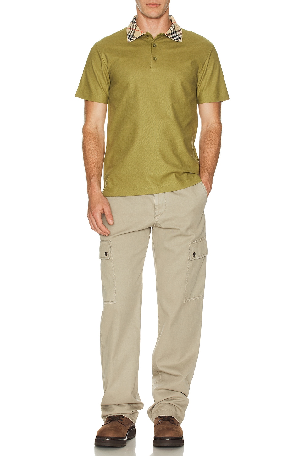 Image 1 of Burberry Check Collar Polo in Estate