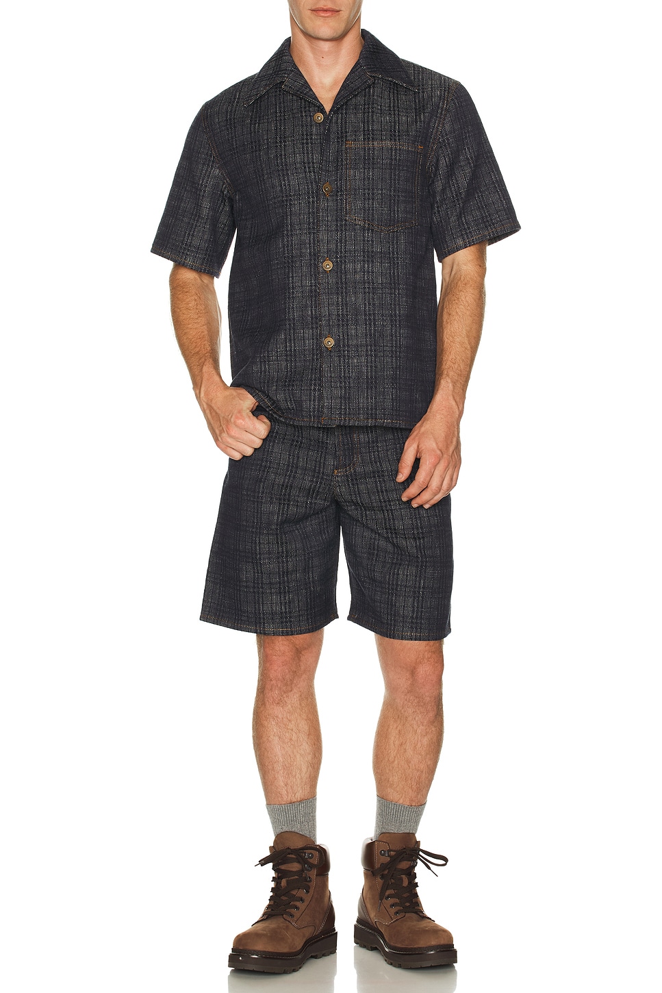 Image 1 of Burberry Denim Short Sleeve Shirt in Indigo Check