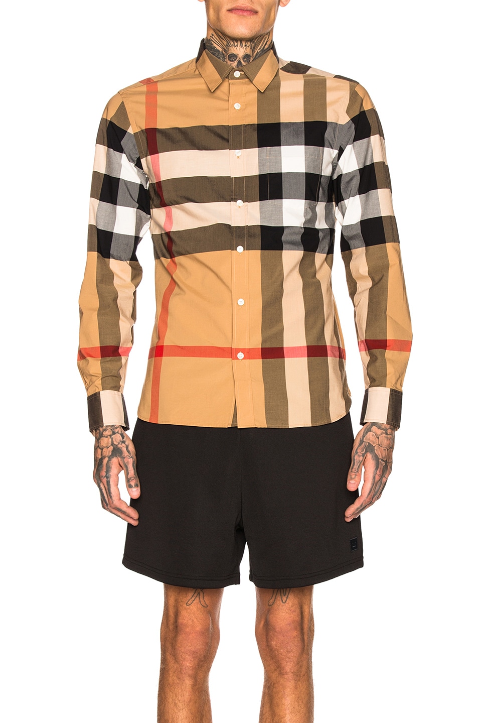 Image 1 of Burberry Giant Exploded Stretch Shirt in Camel Check