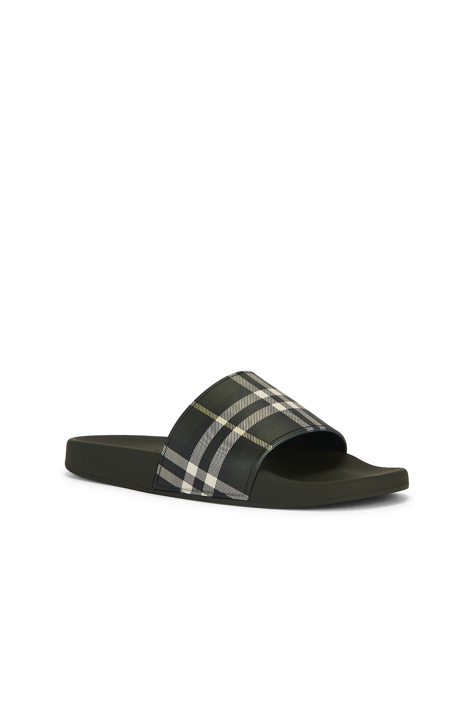 Burberry Men Dark Green Sandals With Check Motif On The Front In Rubber Man In Green