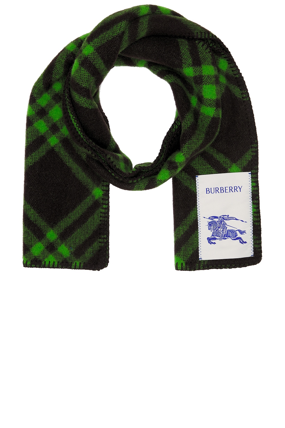 Tri Bar Check Wool Scarf in Green