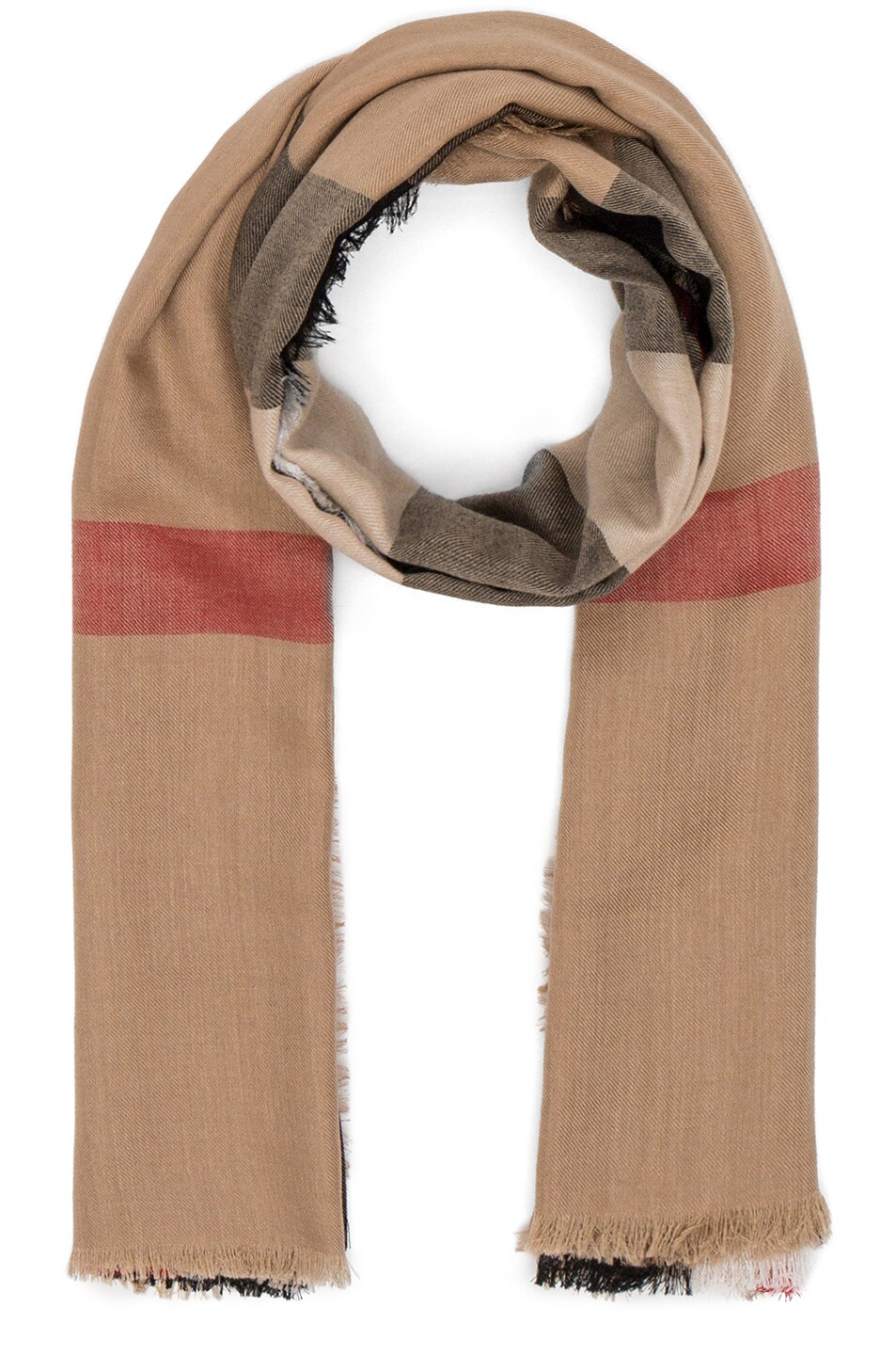 Image 1 of Burberry Lightweight London Check Travel Scarf in Camel