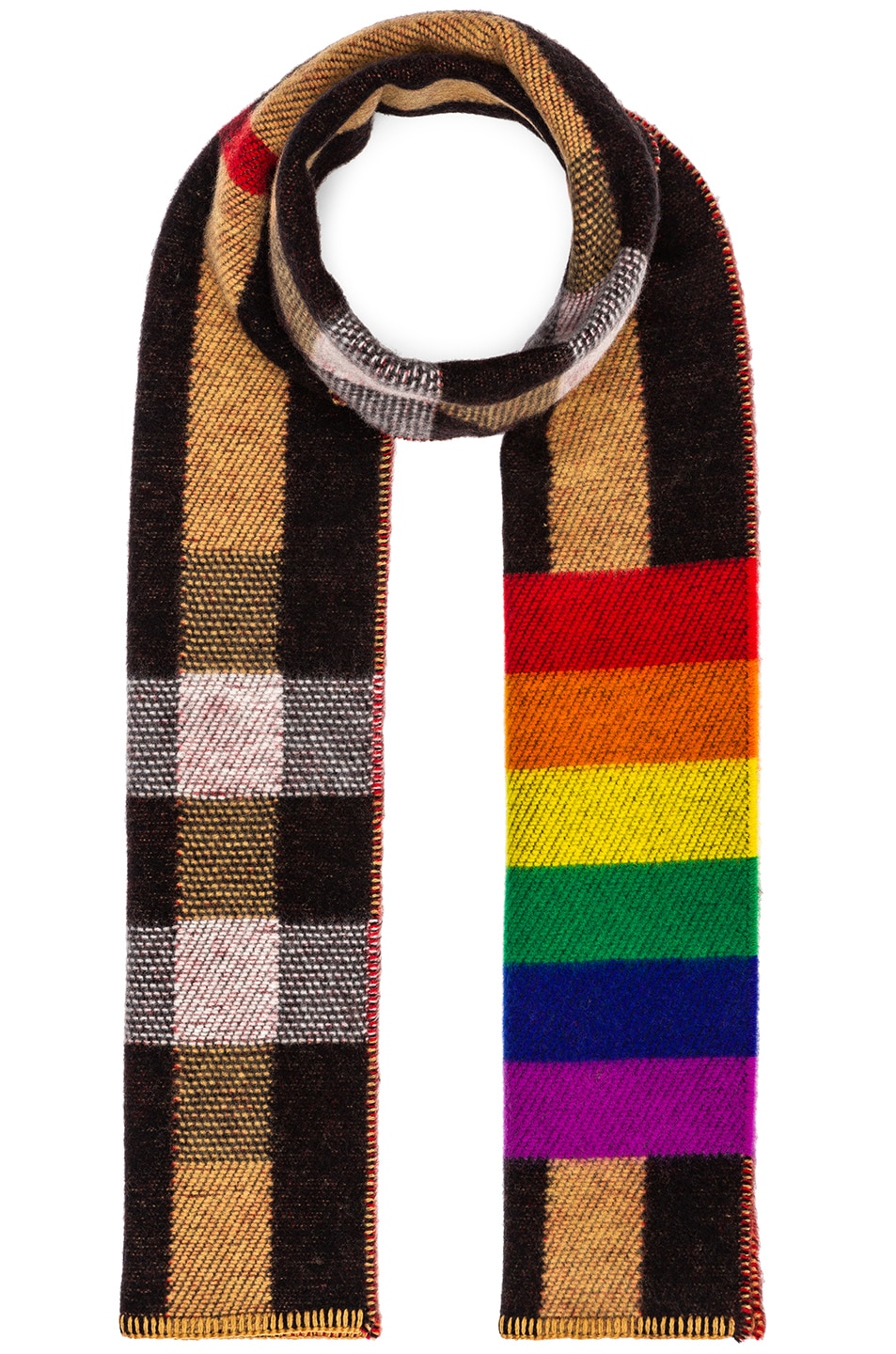 Image 1 of Burberry Rainbow Stripe Check Blanket Scarf in Antique Yellow & Rainbow