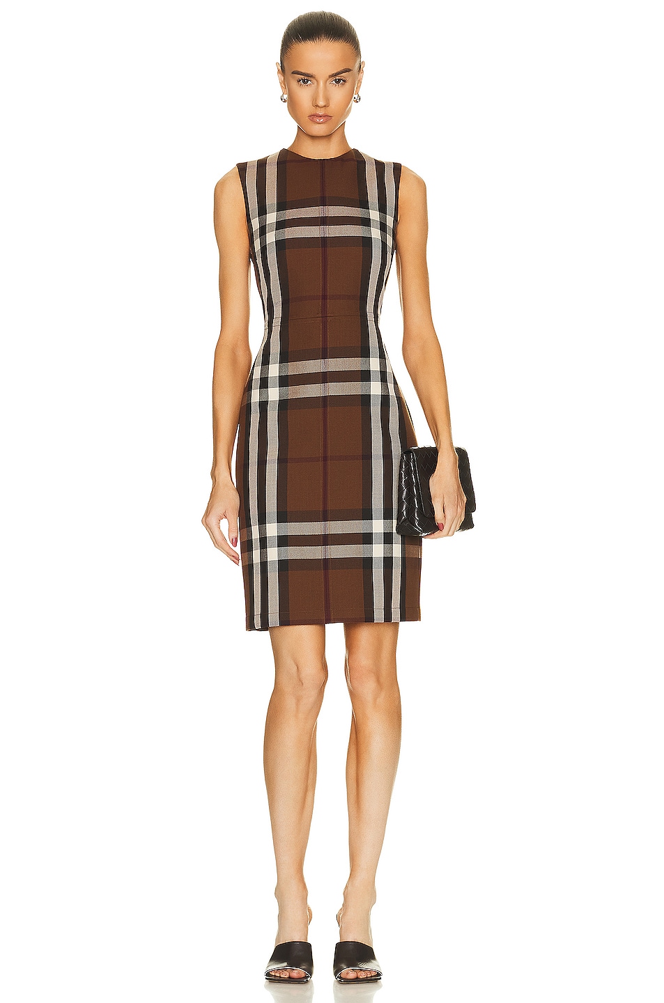 Image 1 of Burberry Maci Short Sleeve Dress in Dark Birch Brown