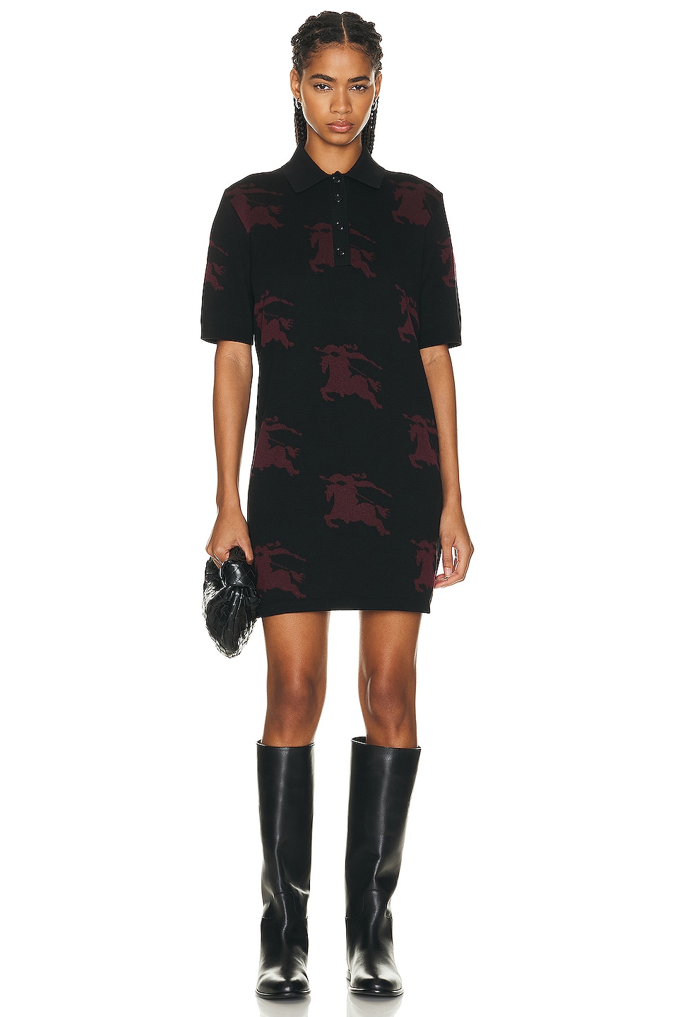 Image 1 of Burberry Polo Shirt Dress in Black & Bordeaux