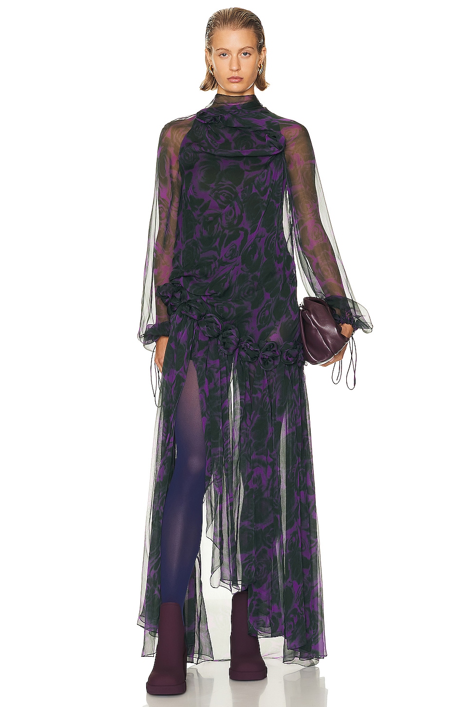 Image 1 of Burberry Long Asymmetrical Dress in Vine IP Pattern