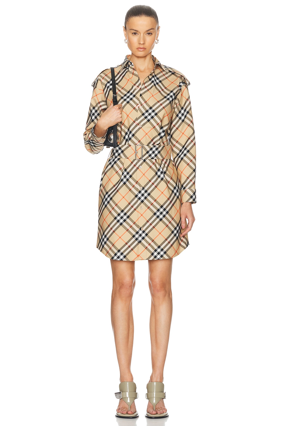 Image 1 of Burberry Belted Shirt Dress in Sand IP Check