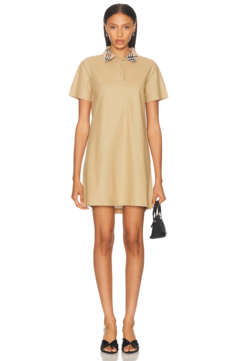 Short Sleeve Polo Dress in Tan