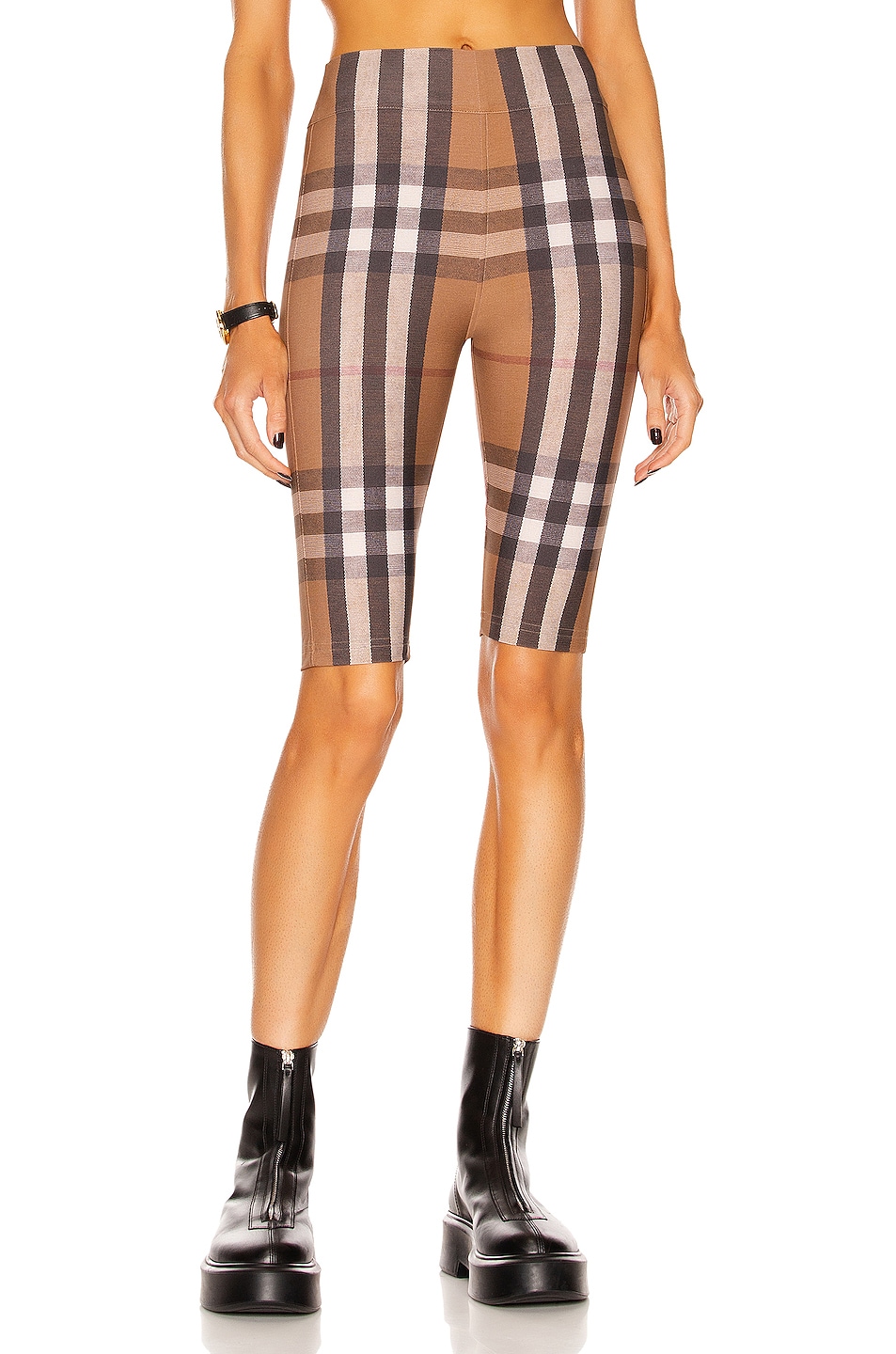 Image 1 of Burberry Andrea Check Biker Short in Birch Brown IP Check
