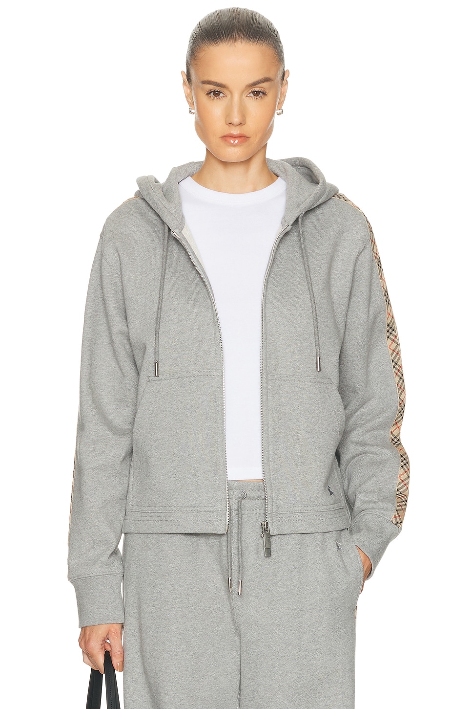 Image 1 of Burberry Harper Zip Up Hoodie in Pale Grey Melange