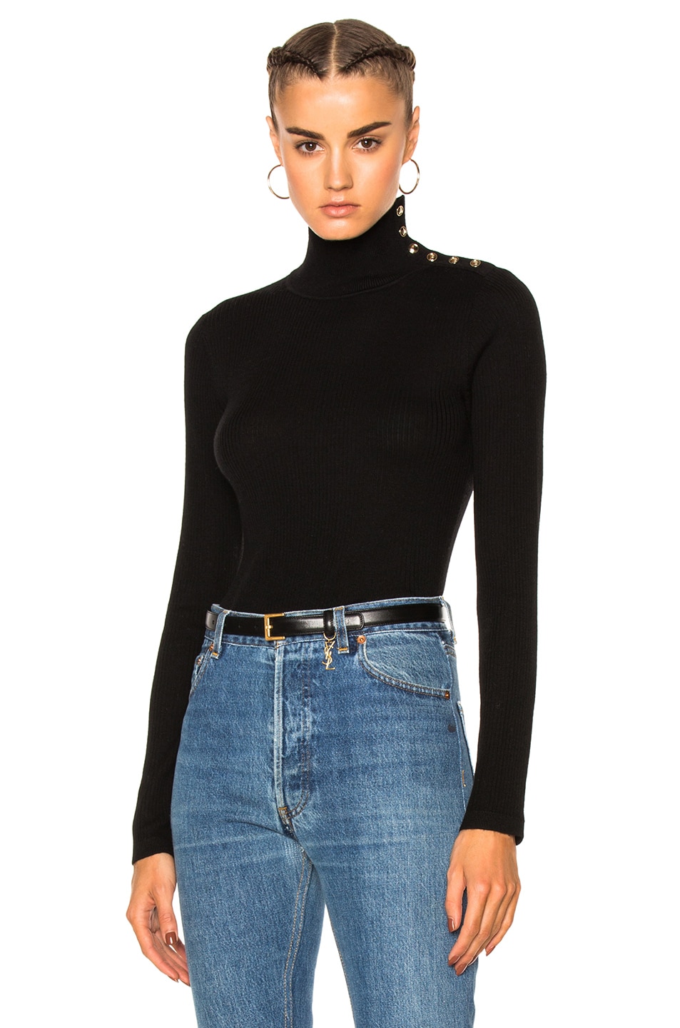 Image 1 of Burberry Button Turtleneck in Black