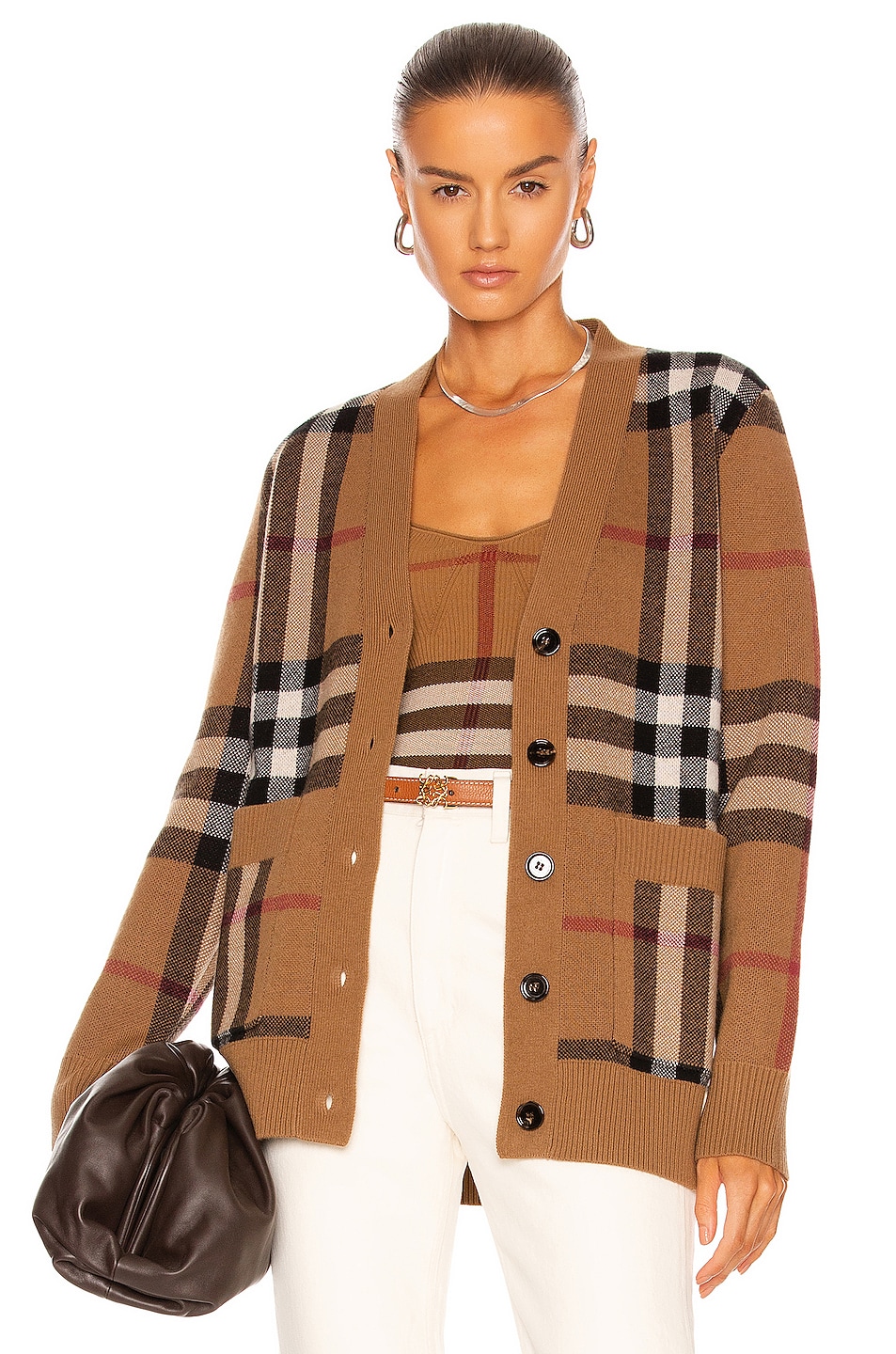 Image 1 of Burberry Willah Check Cardigan in Birch Brown