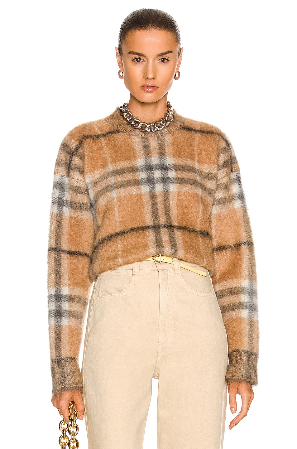 Image 1 of Burberry Naima Check Sweater in Dusty Caramel